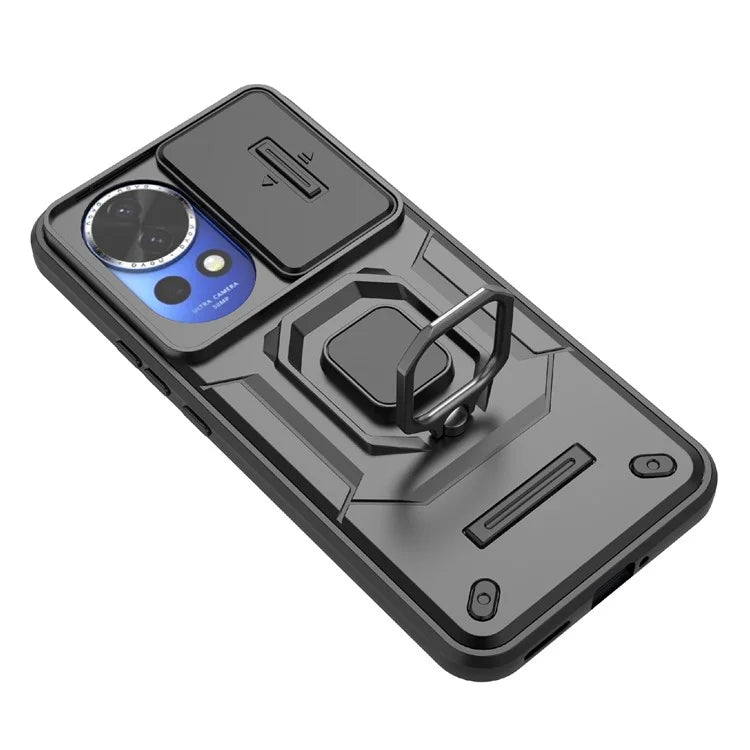 For Huawei nova 12 5G Case with Camera Slider PC + TPU Back Cover Ring Kickstand