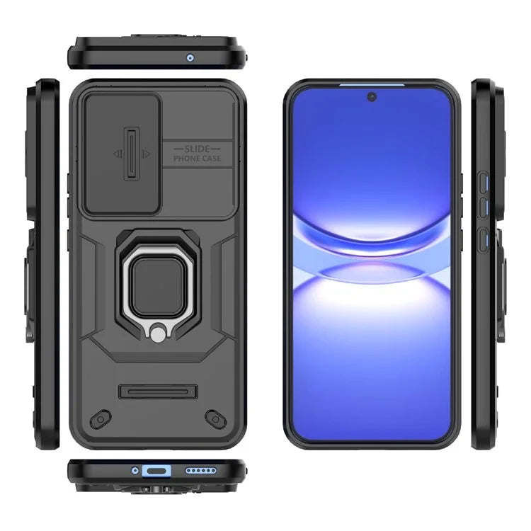 For Huawei nova 12 5G Case with Camera Slider PC + TPU Back Cover Ring Kickstand
