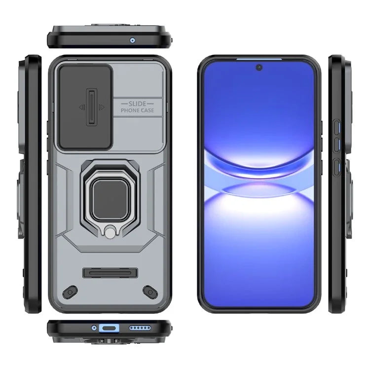 For Huawei nova 12 5G Case with Camera Slider PC + TPU Back Cover Ring Kickstand