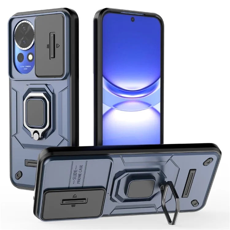 For Huawei nova 12 5G Case with Camera Slider PC + TPU Back Cover Ring Kickstand