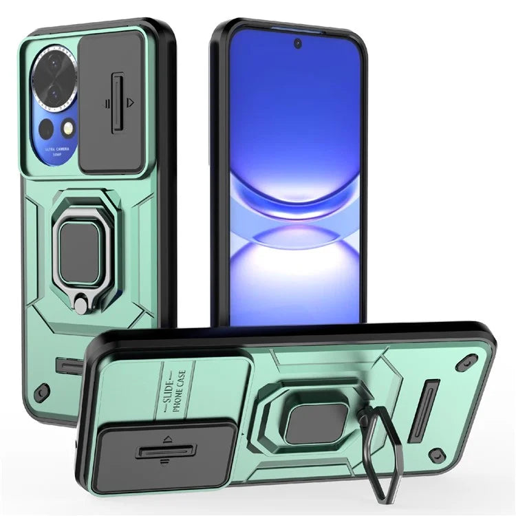 For Huawei nova 12 5G Case with Camera Slider PC + TPU Back Cover Ring Kickstand
