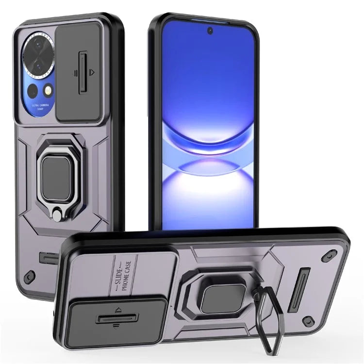 For Huawei nova 12 5G Case with Camera Slider PC + TPU Back Cover Ring Kickstand