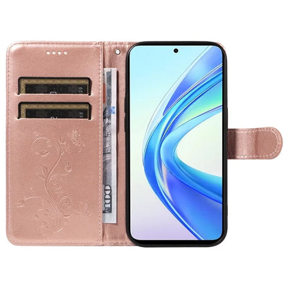 For Honor X7b 4G Leather Phone Case Butterfly Flower Pattern Wallet Style Cover