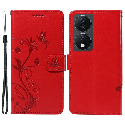 For Honor X7b 4G Leather Phone Case Butterfly Flower Pattern Wallet Style Cover