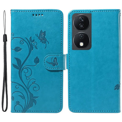 For Honor X7b 4G Leather Phone Case Butterfly Flower Pattern Wallet Style Cover