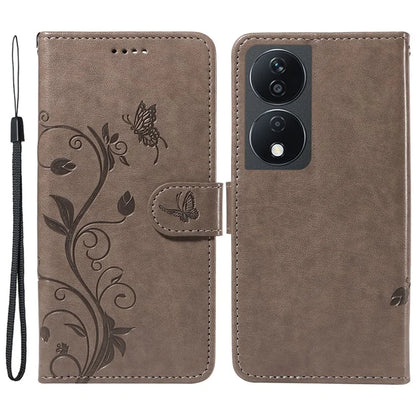 For Honor X7b 4G Leather Phone Case Butterfly Flower Pattern Wallet Style Cover