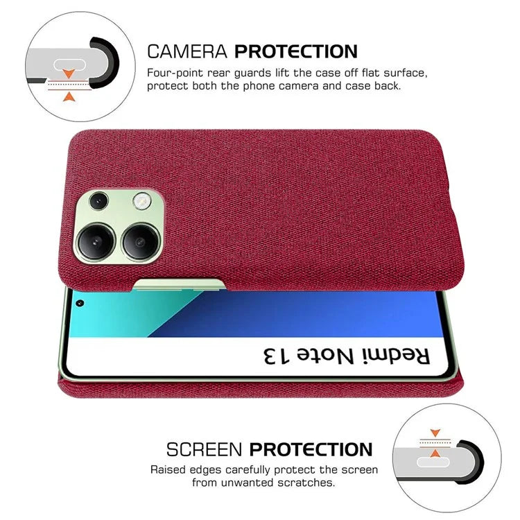 For Xiaomi Redmi Note 13 4G Phone Case Hard PC+Cloth Anti-slip Cover