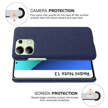 For Xiaomi Redmi Note 13 4G Phone Case Hard PC+Cloth Anti-slip Cover
