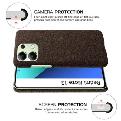For Xiaomi Redmi Note 13 4G Phone Case Hard PC+Cloth Anti-slip Cover