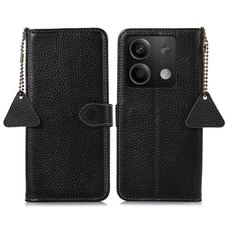 For Xiaomi Redmi Note 13 5G Phone Case RFID Blocking Genuine Cow Leather Flip Cover