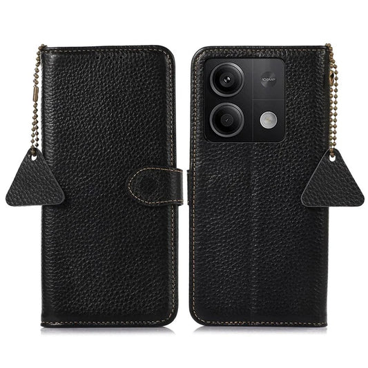 For Xiaomi Redmi Note 13 5G Phone Case RFID Blocking Genuine Cow Leather Flip Cover
