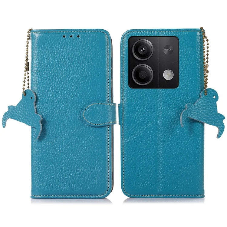 For Xiaomi Redmi Note 13 5G Phone Case RFID Blocking Genuine Cow Leather Flip Cover