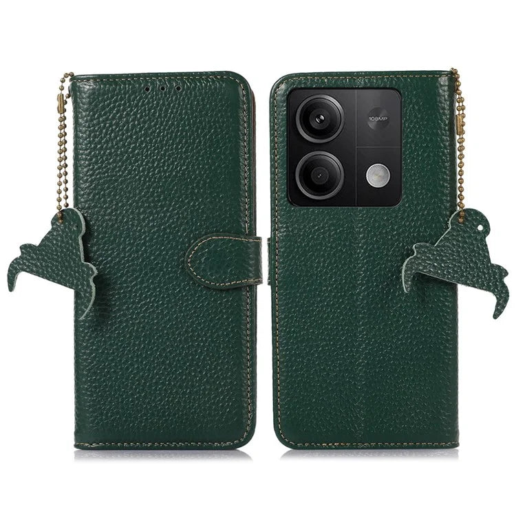 For Xiaomi Redmi Note 13 5G Phone Case RFID Blocking Genuine Cow Leather Flip Cover