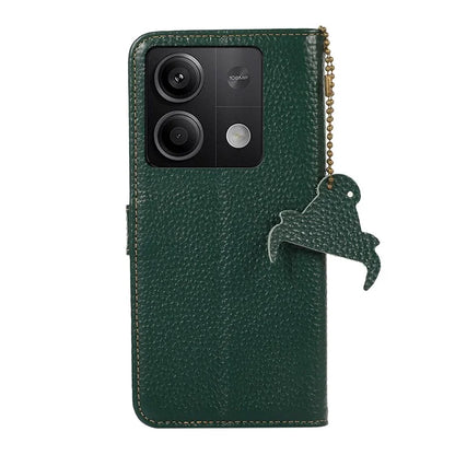 For Xiaomi Redmi Note 13 5G Phone Case RFID Blocking Genuine Cow Leather Flip Cover