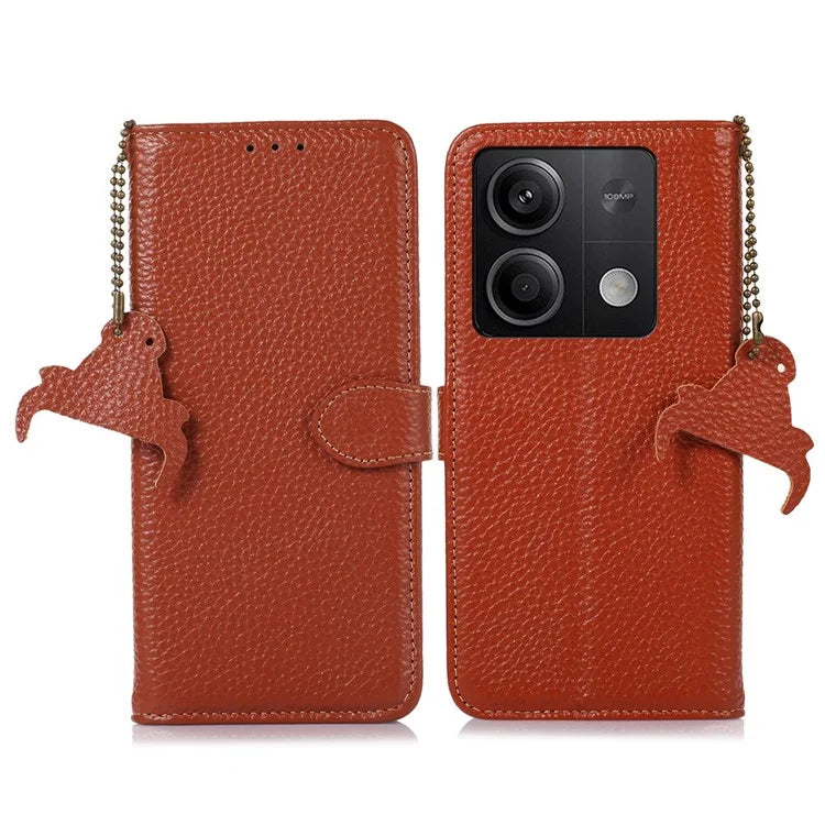 For Xiaomi Redmi Note 13 5G Phone Case RFID Blocking Genuine Cow Leather Flip Cover