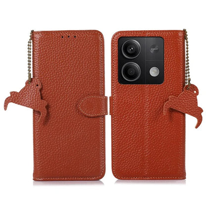 For Xiaomi Redmi Note 13 5G Phone Case RFID Blocking Genuine Cow Leather Flip Cover