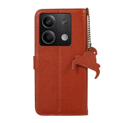 For Xiaomi Redmi Note 13 5G Phone Case RFID Blocking Genuine Cow Leather Flip Cover