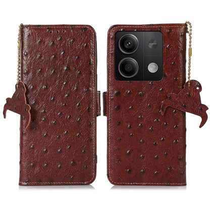 For Xiaomi Redmi Note 13 5G Genuine Cow Leather Case RFID Blocking Phone Cover Ostrich Texture