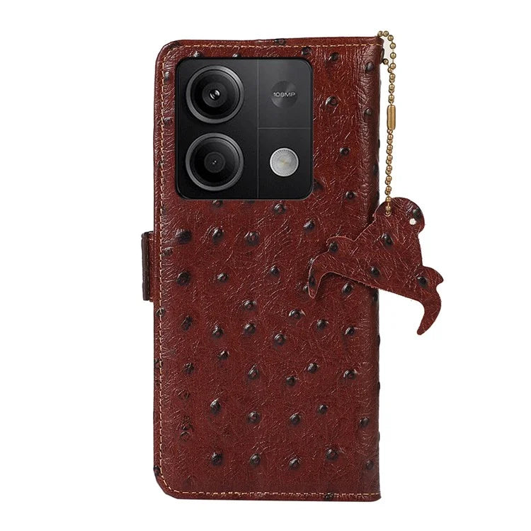 For Xiaomi Redmi Note 13 5G Genuine Cow Leather Case RFID Blocking Phone Cover Ostrich Texture