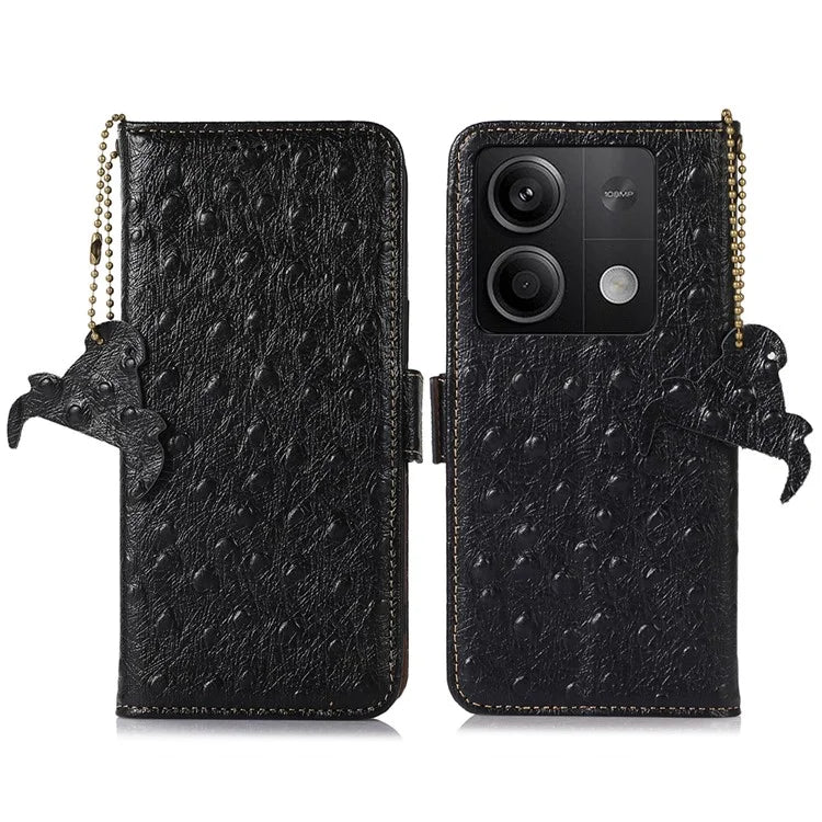 For Xiaomi Redmi Note 13 5G Genuine Cow Leather Case RFID Blocking Phone Cover Ostrich Texture