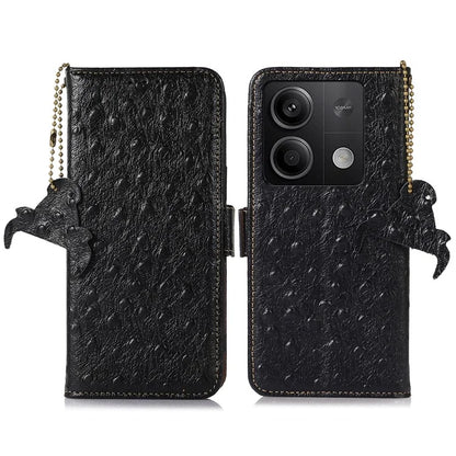 For Xiaomi Redmi Note 13 5G Genuine Cow Leather Case RFID Blocking Phone Cover Ostrich Texture