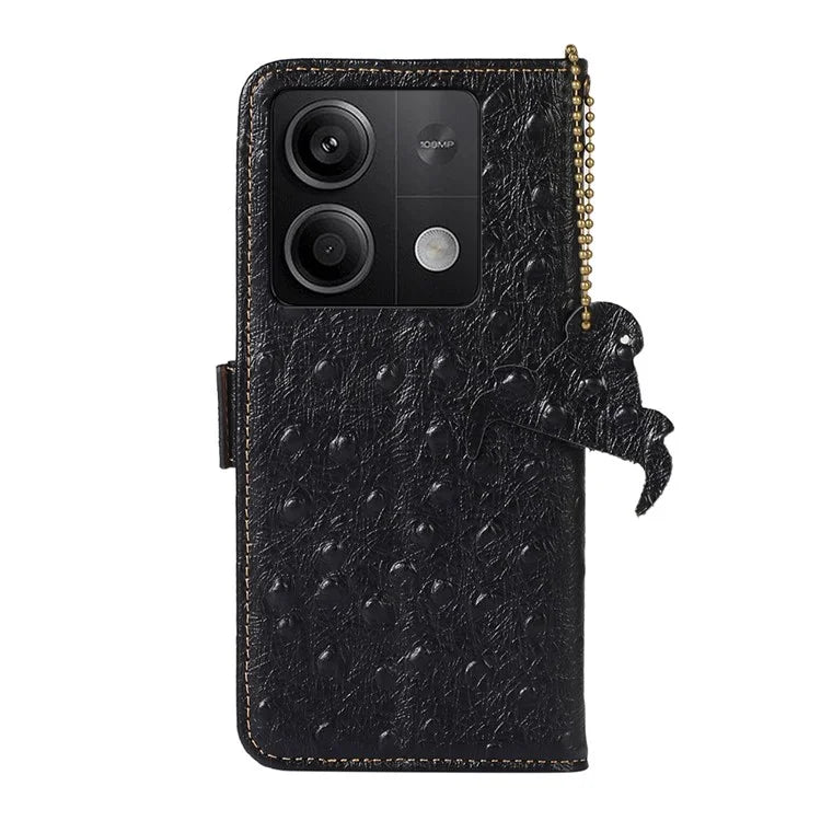 For Xiaomi Redmi Note 13 5G Genuine Cow Leather Case RFID Blocking Phone Cover Ostrich Texture