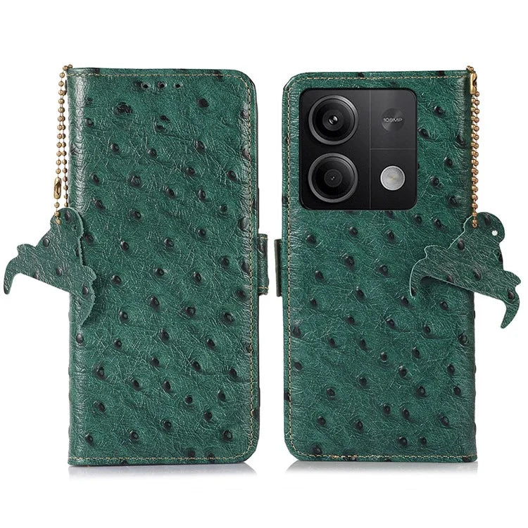 For Xiaomi Redmi Note 13 5G Genuine Cow Leather Case RFID Blocking Phone Cover Ostrich Texture