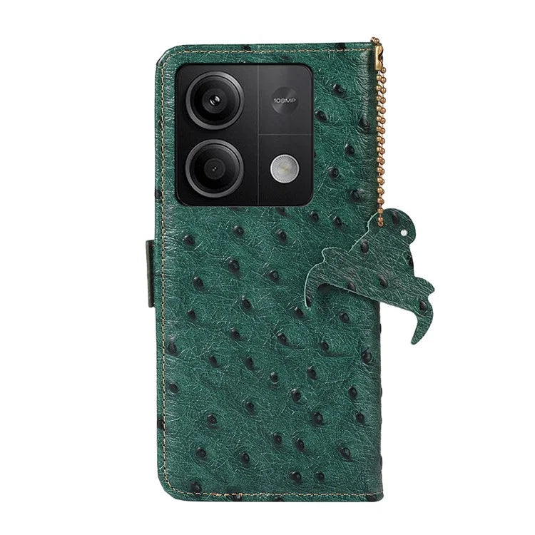 For Xiaomi Redmi Note 13 5G Genuine Cow Leather Case RFID Blocking Phone Cover Ostrich Texture