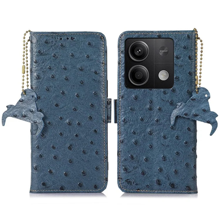 For Xiaomi Redmi Note 13 5G Genuine Cow Leather Case RFID Blocking Phone Cover Ostrich Texture