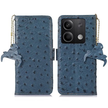 For Xiaomi Redmi Note 13 5G Genuine Cow Leather Case RFID Blocking Phone Cover Ostrich Texture