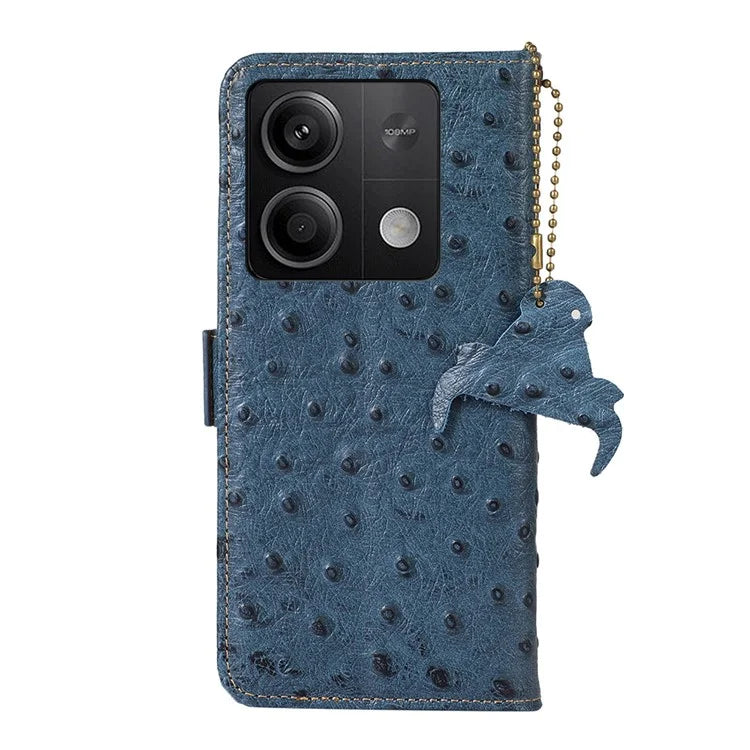 For Xiaomi Redmi Note 13 5G Genuine Cow Leather Case RFID Blocking Phone Cover Ostrich Texture
