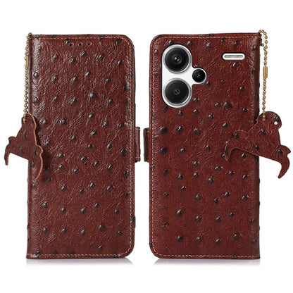For Xiaomi Redmi Note 13 Pro+ 5G Phone Case Ostrich Texture Genuine Cow Leather Cover
