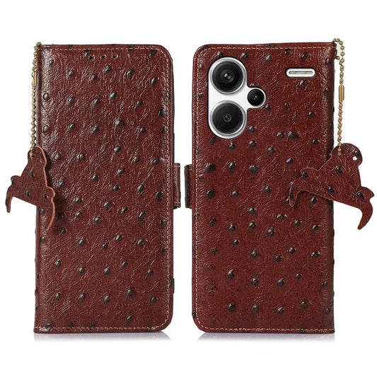 For Xiaomi Redmi Note 13 Pro+ 5G Phone Case Ostrich Texture Genuine Cow Leather Cover