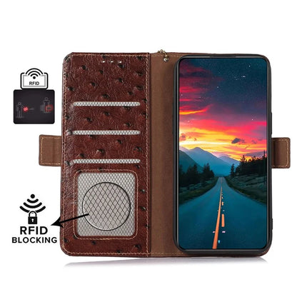 For Xiaomi Redmi Note 13 Pro+ 5G Phone Case Ostrich Texture Genuine Cow Leather Cover