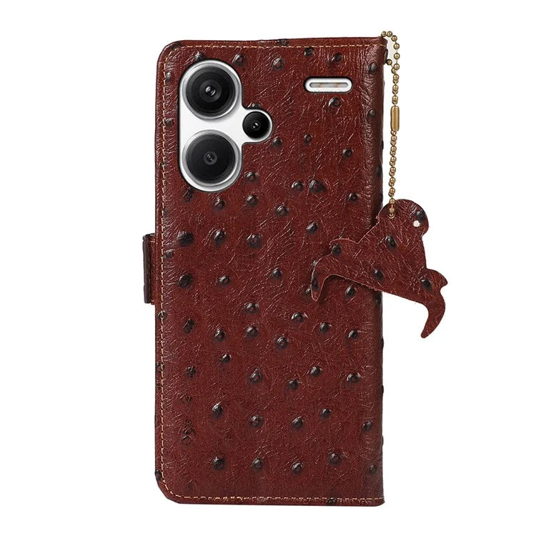 For Xiaomi Redmi Note 13 Pro+ 5G Phone Case Ostrich Texture Genuine Cow Leather Cover