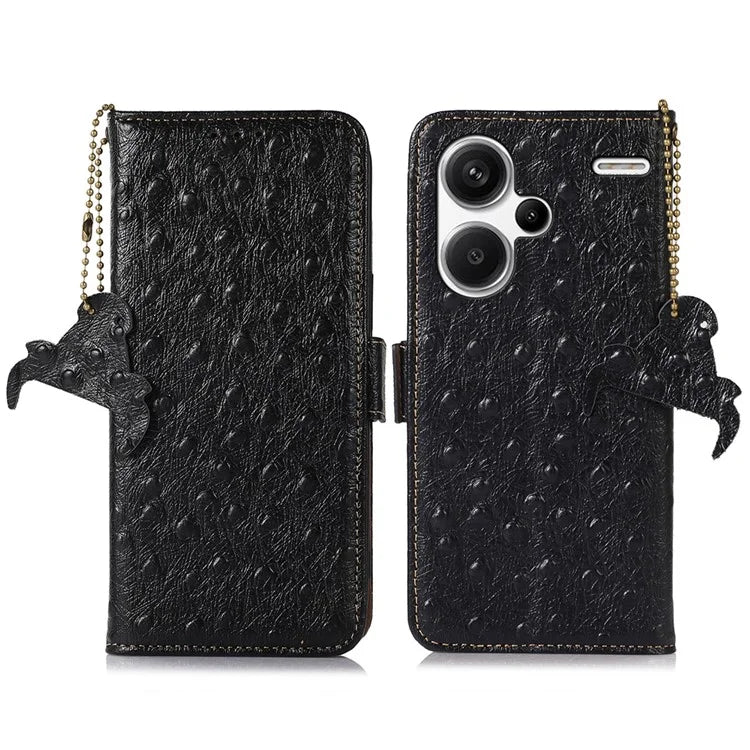 For Xiaomi Redmi Note 13 Pro+ 5G Phone Case Ostrich Texture Genuine Cow Leather Cover
