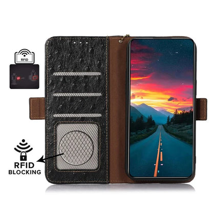 For Xiaomi Redmi Note 13 Pro+ 5G Phone Case Ostrich Texture Genuine Cow Leather Cover