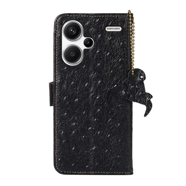 For Xiaomi Redmi Note 13 Pro+ 5G Phone Case Ostrich Texture Genuine Cow Leather Cover