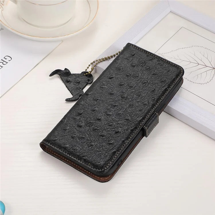 For Xiaomi Redmi Note 13 Pro+ 5G Phone Case Ostrich Texture Genuine Cow Leather Cover