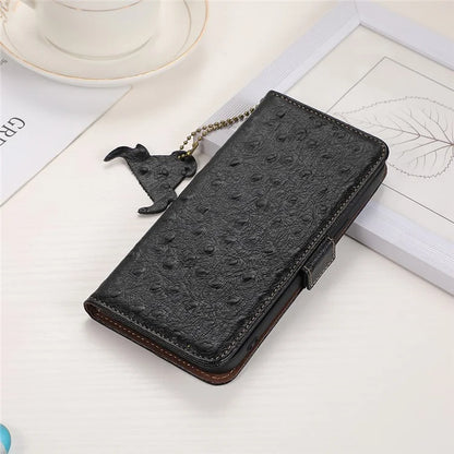 For Xiaomi Redmi Note 13 Pro+ 5G Phone Case Ostrich Texture Genuine Cow Leather Cover