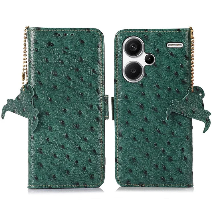 For Xiaomi Redmi Note 13 Pro+ 5G Phone Case Ostrich Texture Genuine Cow Leather Cover