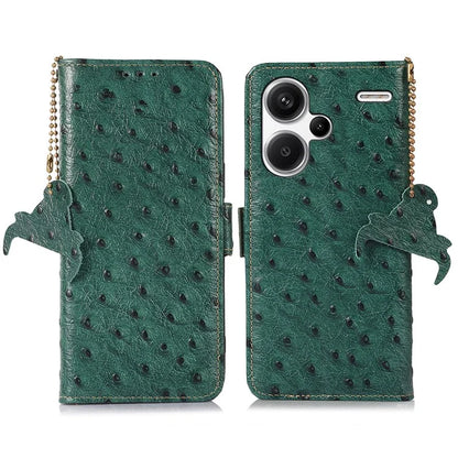 For Xiaomi Redmi Note 13 Pro+ 5G Phone Case Ostrich Texture Genuine Cow Leather Cover