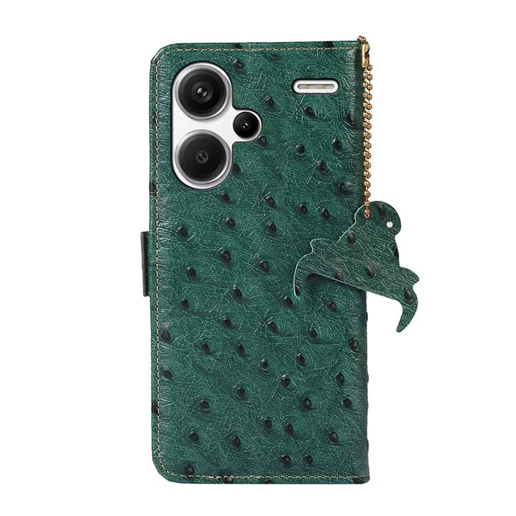 For Xiaomi Redmi Note 13 Pro+ 5G Phone Case Ostrich Texture Genuine Cow Leather Cover