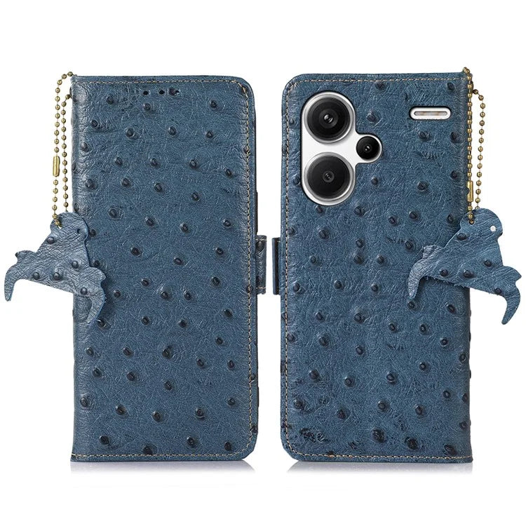 For Xiaomi Redmi Note 13 Pro+ 5G Phone Case Ostrich Texture Genuine Cow Leather Cover