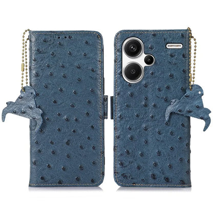 For Xiaomi Redmi Note 13 Pro+ 5G Phone Case Ostrich Texture Genuine Cow Leather Cover