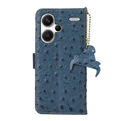 For Xiaomi Redmi Note 13 Pro+ 5G Phone Case Ostrich Texture Genuine Cow Leather Cover