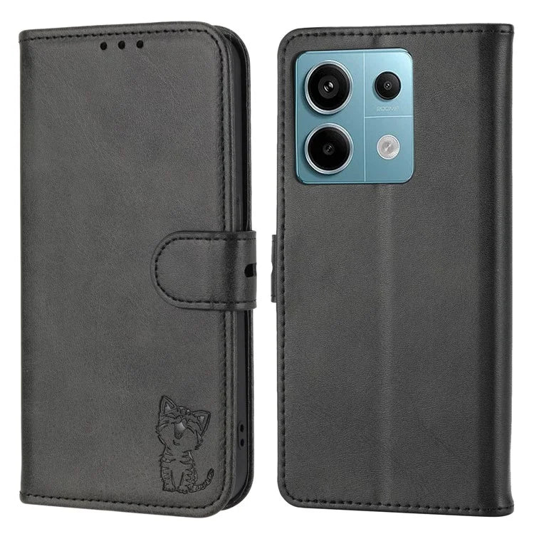 For Xiaomi Redmi Note 13 Pro 5G / Poco X6 5G Leather Case Happy Cat Pattern Folding Stand Phone Cover