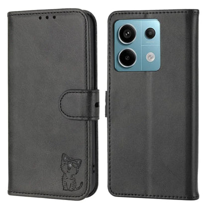 For Xiaomi Redmi Note 13 Pro 5G / Poco X6 5G Leather Case Happy Cat Pattern Folding Stand Phone Cover