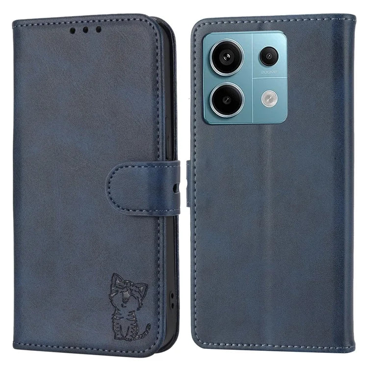 For Xiaomi Redmi Note 13 Pro 5G / Poco X6 5G Leather Case Happy Cat Pattern Folding Stand Phone Cover