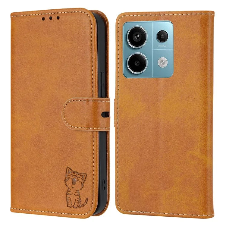 For Xiaomi Redmi Note 13 Pro 5G / Poco X6 5G Leather Case Happy Cat Pattern Folding Stand Phone Cover